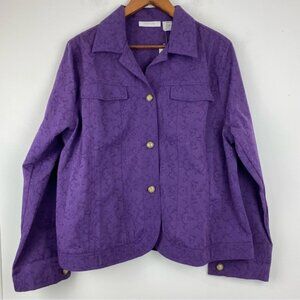 Tantrums size XXL Women’s Purple Floral Embroidered Button Up Jacket